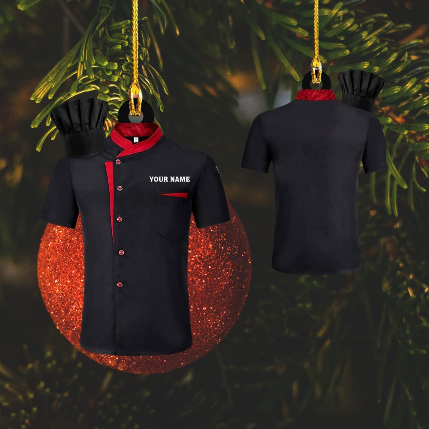MoonArt Personalized Chef Black Shirt Ornament Christmas Chefs Hat Ornaments for Tree Chiefs O36 Multi-colored