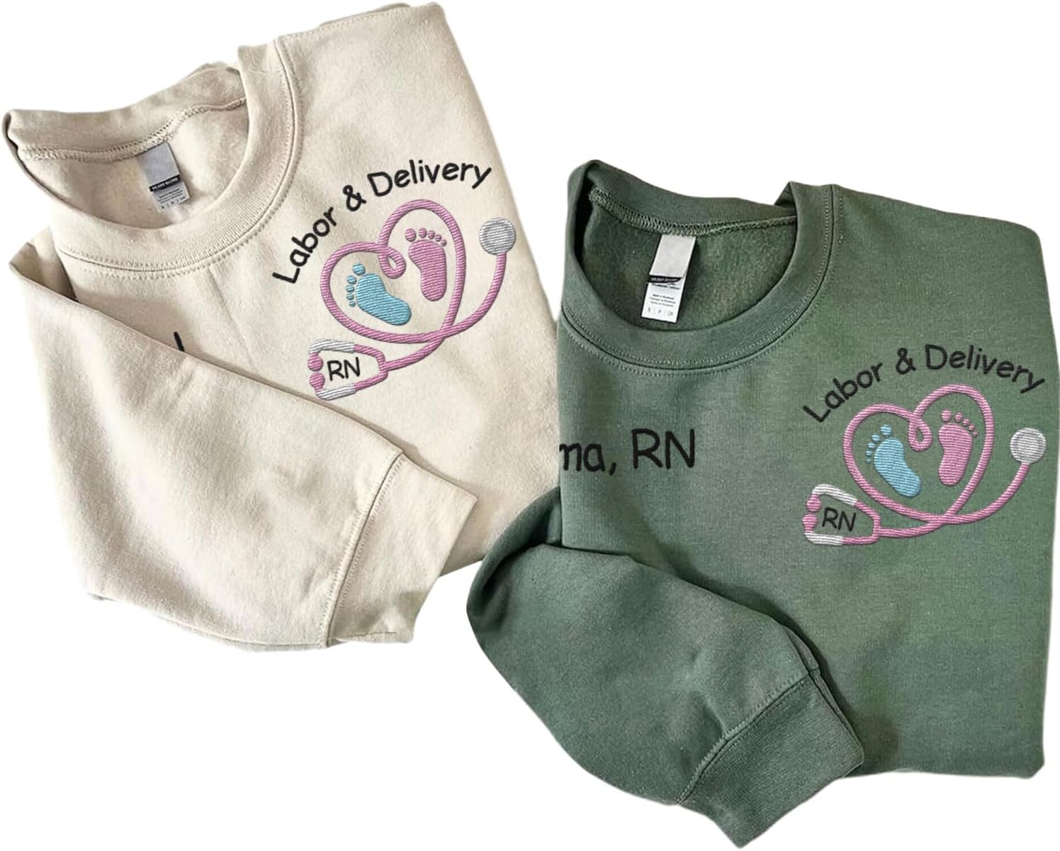 Suseaz Personalized Labor and Delivery Nurse Embroidered Sweatshirt, LD Sweatshirt Hoodie, L&D Sweater for Women