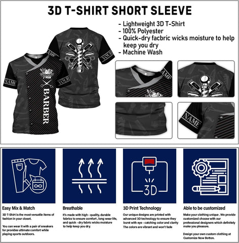 Personalized 3D T-Shirt, Custom Name Barber Shop Shirt for Men Women, Barber Shop Hoodies Gift for Hairdresser