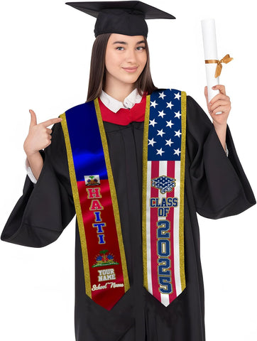 Pretyprints Haitians Graduation Sash, Haiti Graduation Stole Custom, Personalized Haitians American Flag Graduation Sash 2025