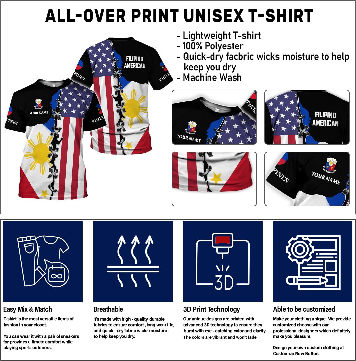 Custom Philippine 3D Shirt Men Women, Philippine T-Shirt Hoodies Filipino Flag Pinoy Shirt, Philippines Traditional Clothing