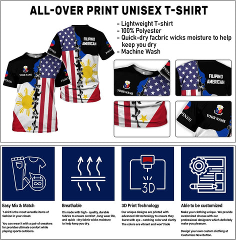 Custom Philippine 3D Shirt Men Women, Philippine T-Shirt Hoodies Filipino Flag Pinoy Shirt, Philippines Traditional Clothing