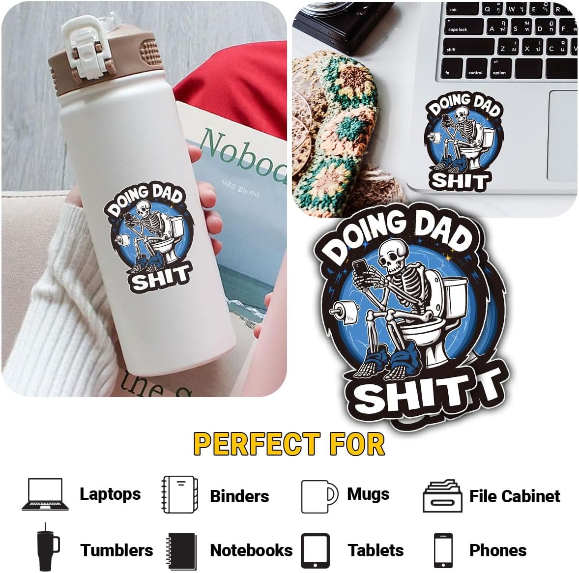 3 Pcs Doing Dad Shit Sticker, Funny Sarcastic Vinyl Die-Cut Waterproof Sticker for Laptop Water Bottle Phone Case Tumbler Kindle Hard Hat Quote Decal Gifts 3"x3"