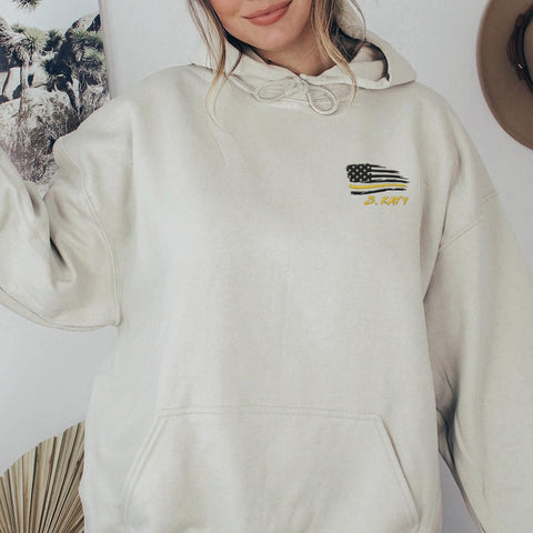 Personalized 911 Dispatcher Apparel, Thin Gold Line Embroidered Sweatshirt, Emergency 911 Hoodie Gift Dispatch Nurse Shirt