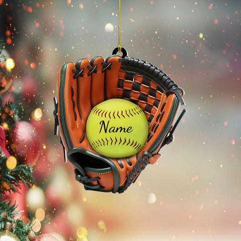 Personalized Softball Ornament Custom Name & Number Ornaments 2024 for Girl Coach Softball, Softball Gloves Ornament Custom, Softbal Ornament, Softball Ornament Softball Lover (Style 4)