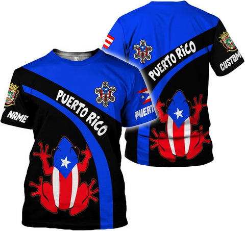 Woseprints Personalized Name Puerto Rico 3D Shirt, Puerto Rico Flag T-Shirt for Men & Women