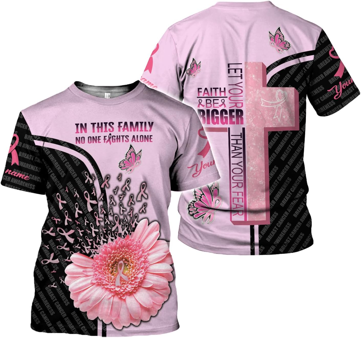 Mostprints Personalized Name Breast Cancer Shirts for Women 3D, Breast Cancer Shirt, Breast Cancer Gifts for Women S-5XL