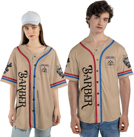 Personalized Barber Shop Baseball Jersey, Hairdresser Jersey, Barber Tools Hat