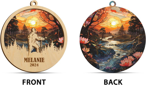 MAPrints Personalized Mountain Hiking Ornament, Hiker Ornament, Suncatcher Wood Sport Christmas Ornament, Gifts for Hiking Lovers Hiking Backpack, Hanging Ornament for Christmas 2024 (Hiki 1)