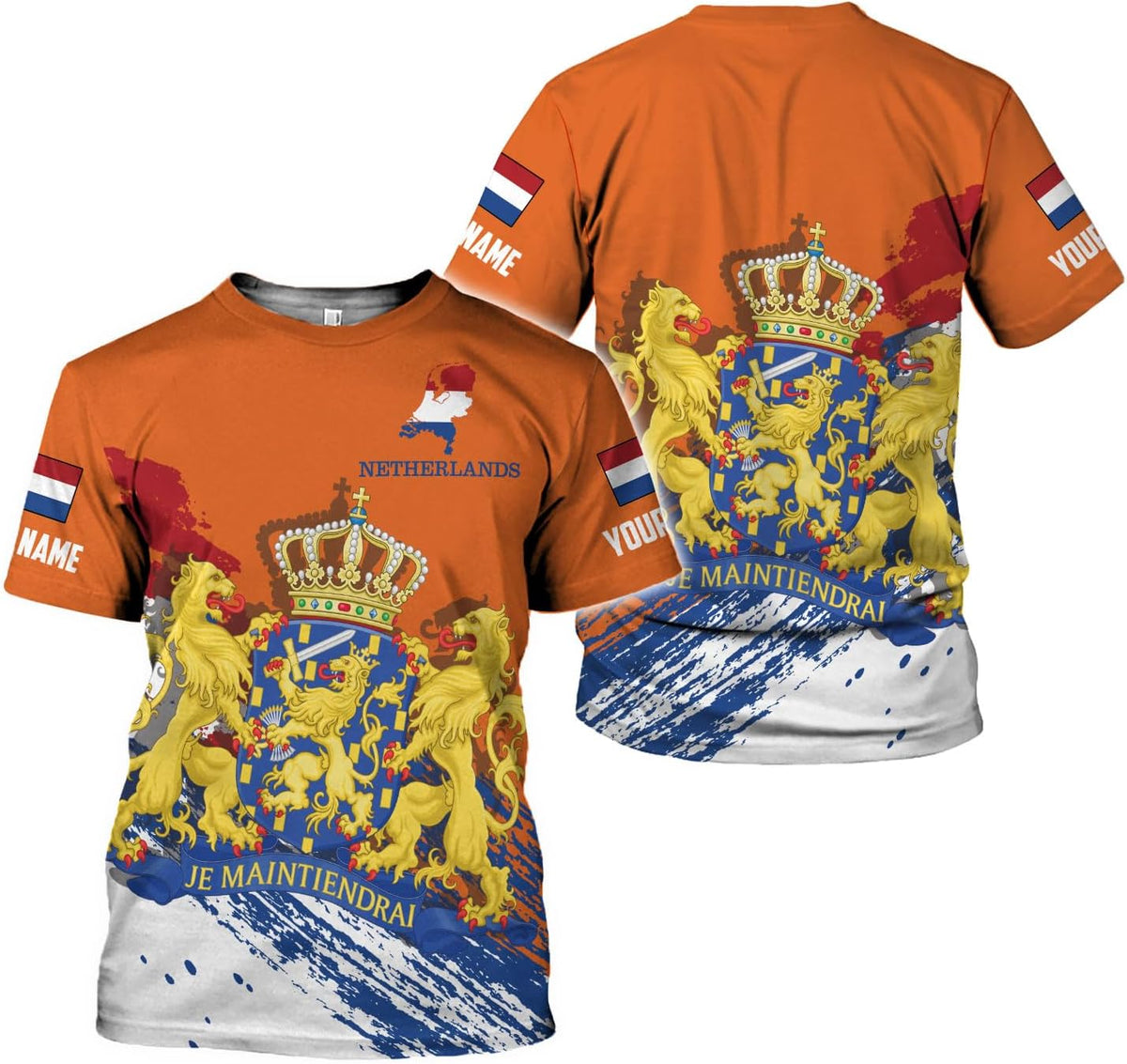 MoonArt Personalized Netherlands Shirts Dutch Coat of Arms Flag Netherlands 3D Shirts Holland Lion Dutch Pride Gift