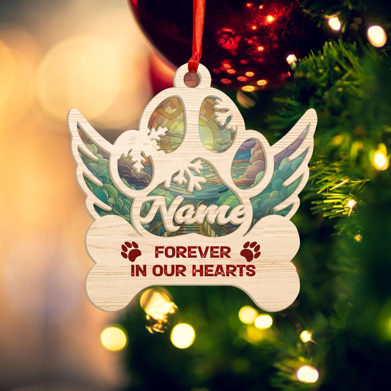 MAPrints Personalized Wooden Dog Cat Paw Suncatcher Ornament Christmas 2024, Custom Dog Paw Suncatcher Wood Ornaments with Names, Pet Paw Wooden Dog Ornament, Pet Paw Christmas Ornament (PAW 4)