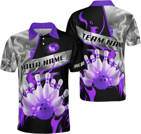 Ligthuy Personalized Name Bowling Polo Shirts 3D for Men and Women, Bowling Shirt, Bowling Shirts for Men Team Bowling Shirt