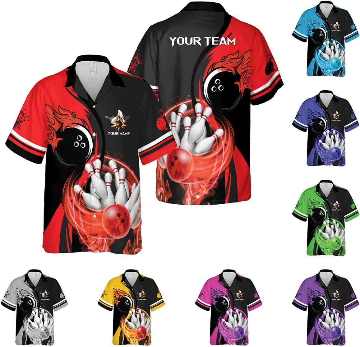 Rivelus Personalized Name Bowling Hawaii Shirts for Men and Women 3D, Bowling Shirts for Team Bowling, Bowling Shirts Gift
