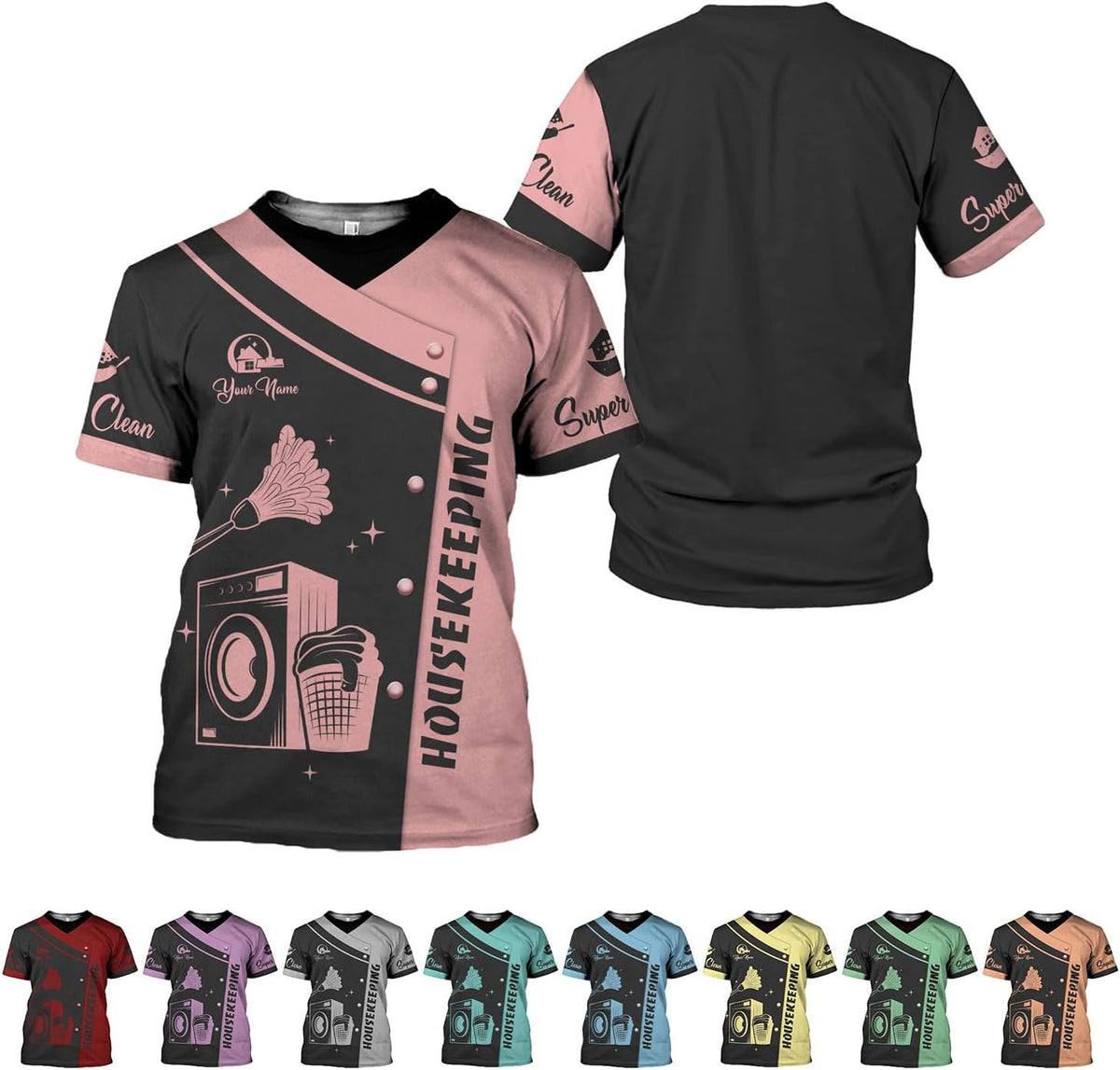 Personalized Housekeeping Shirts, Custom Cleaning Uniforms for Women 3D Cleaning Service Gifts Housekeeper Shirt Clean Lady