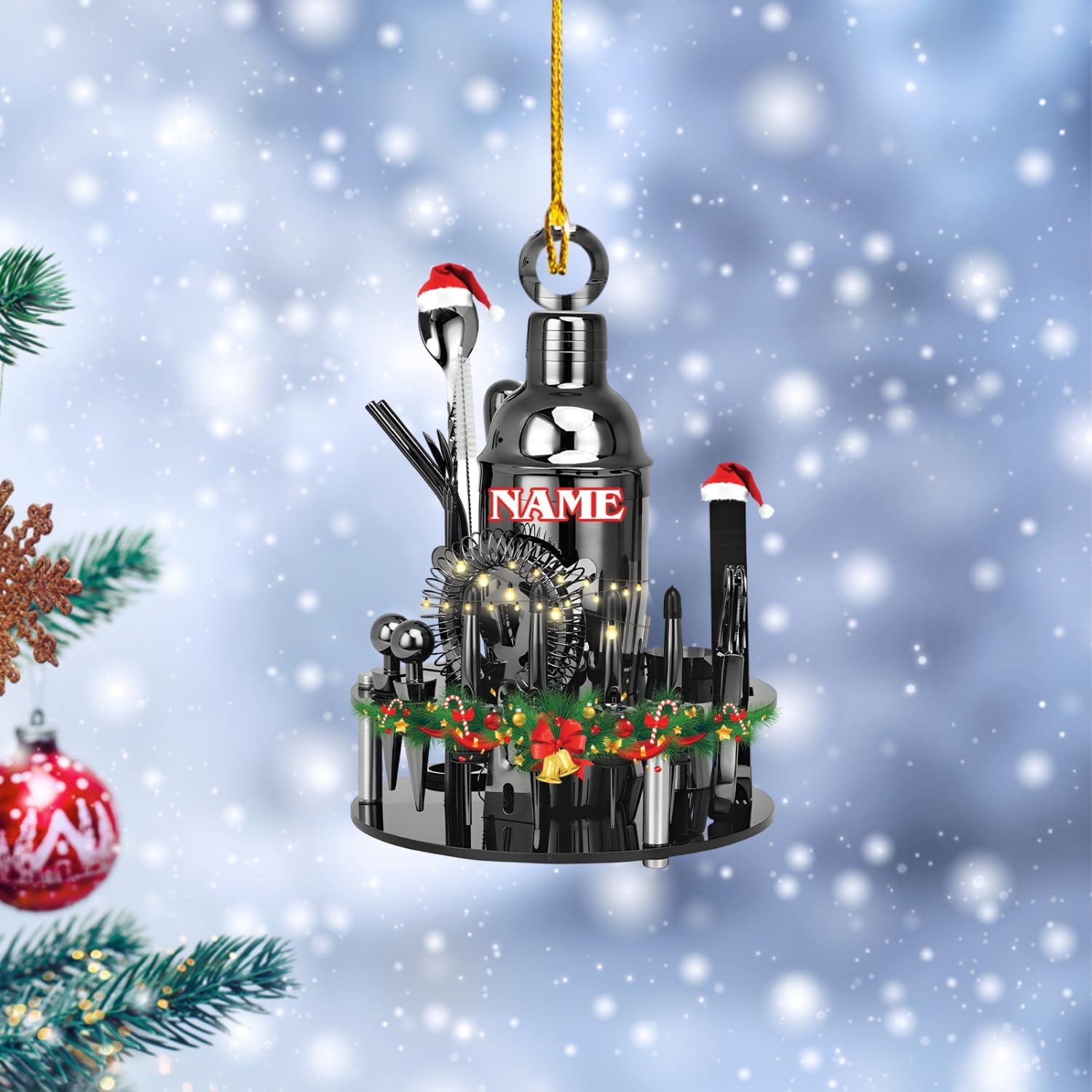 Pretyprints Personalized Bartender Christmas Ornament, Bartender Ornament, for Bartender Lover, Xmas Tree Decor, Gift for Bartender (Style 3)