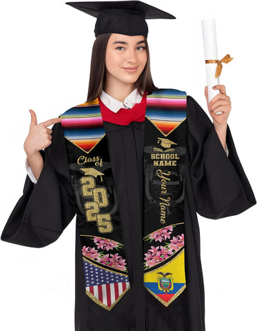 Pretyprints Ecuador Graduation Stole, Ecuadorians American Flag Graduation Sash 2025, Ecuadorians Graduation Sash