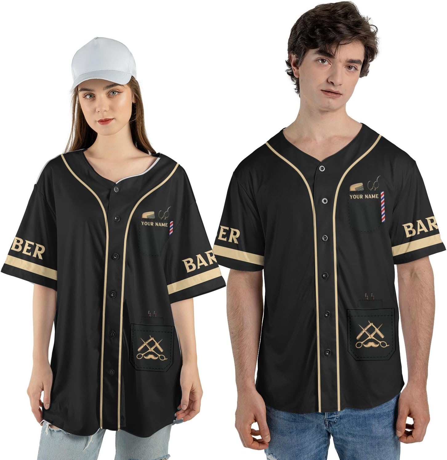 Personalized Barber Shop Baseball Jersey, Hairdresser Jersey, Barber Tools Hat