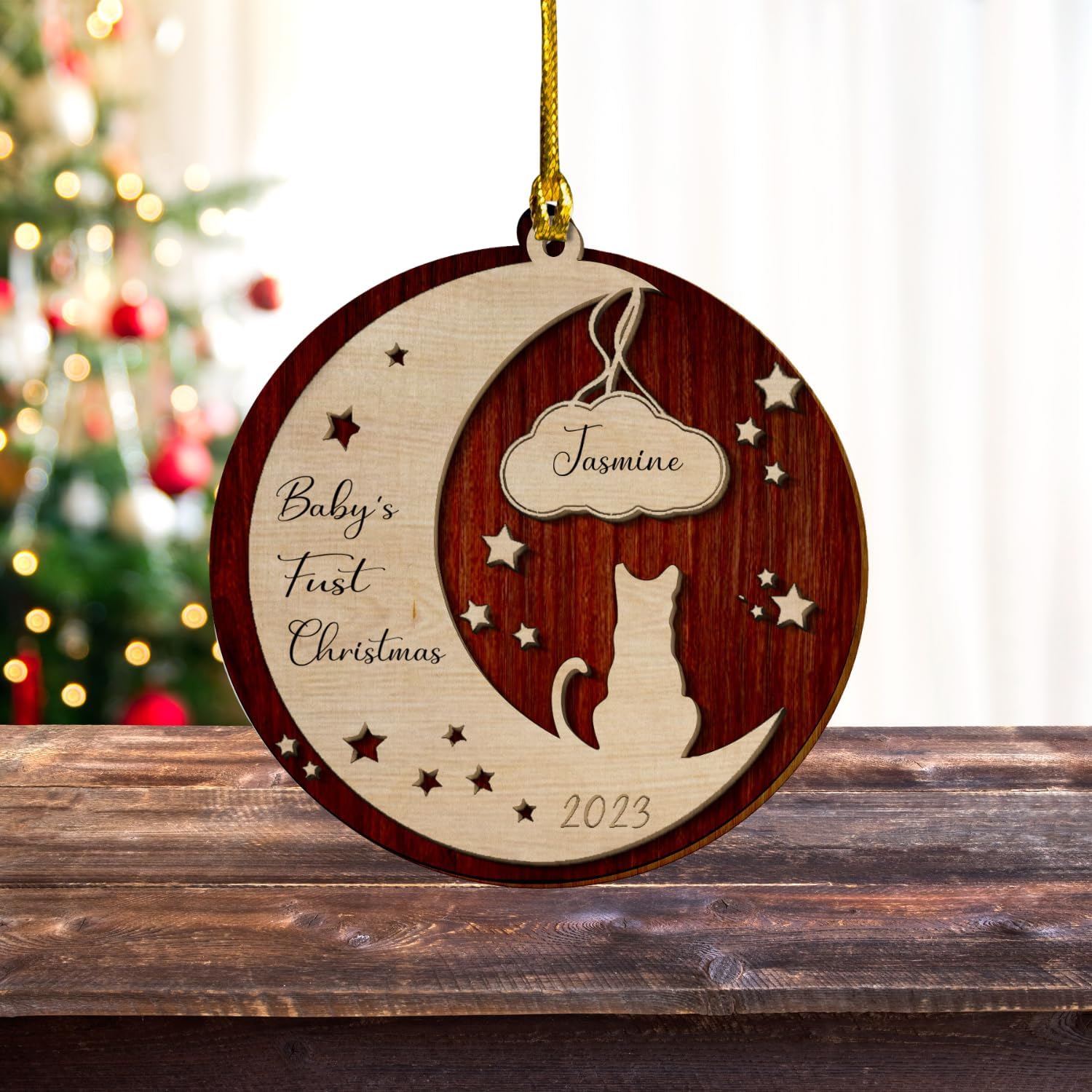 MAPrints Personalized Cat Christmas Ornaments, Cat First Christmas Layered Wood Ornaments, Gifts for Cat Lovers, Cat Memorial Ornament, Forever Loved Cat Keepsake, Cat Loss Gifts (CAT 21)
