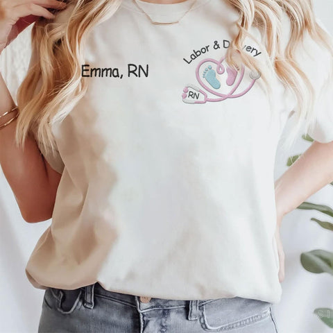 Suseaz Personalized Labor and Delivery Nurse Embroidered Sweatshirt, LD Sweatshirt Hoodie, L&D Sweater for Women