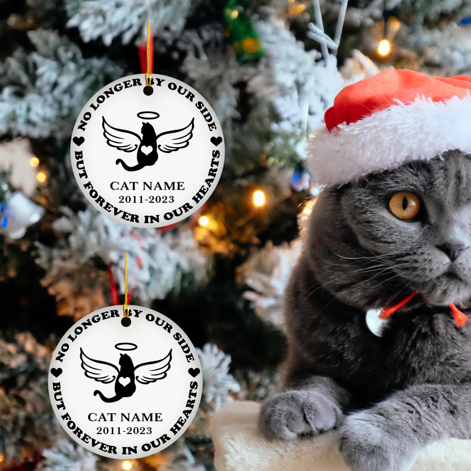 MAPrints Personalized Cat Christmas Ornaments, Cat First Christmas Ceramic Ornaments, Gifts for Cat Lovers, Cat Memorial Ornament, Forever Loved Cat Keepsake, Cat Loss Gifts (CAT 11)