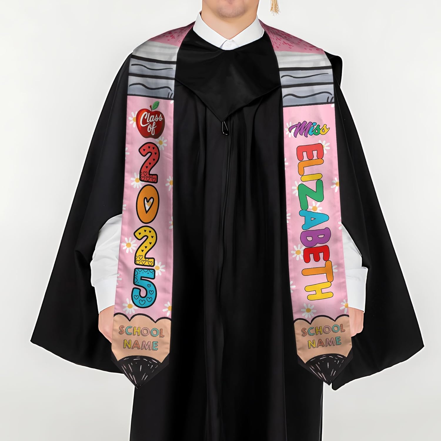 Pretyprints Personalized Class Of 2025 Teacher Graduation Stole Custom Teacher Pencil Graduation Sash Gift College Graduation