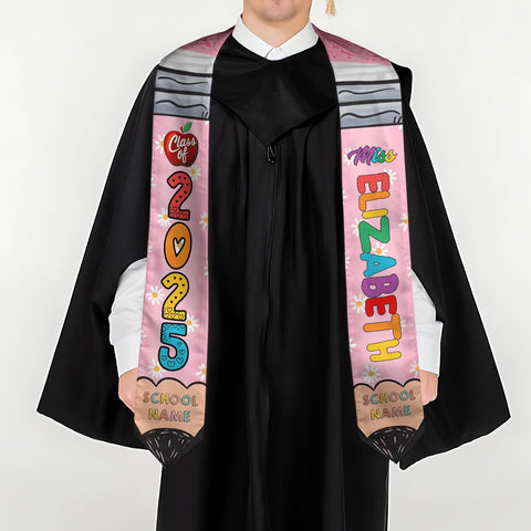 Pretyprints Personalized Class Of 2025 Teacher Graduation Stole Custom Teacher Pencil Graduation Sash Gift College Graduation