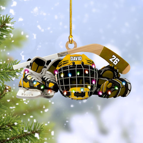 HomeDesign Personalized Hockey Christmas Ornament, Hockey Skates Helmet and Stick, Hockey Player Ornament, Hockey Ornaments, Gift for Hockey Lovers Hockey Ornament Christmas Decor (H8)