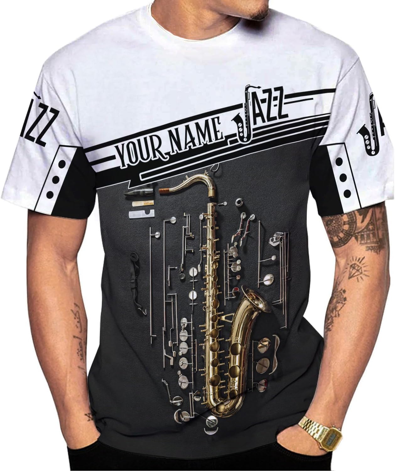 Mostprints Personalized Name Saxaphone Shirt 3D, Saxophone Shirt Gift, Saxophone Gifts Shirt for Men and Women S-5XL