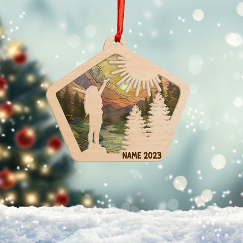 MAPrints Personalized Mountain Hiking Suncatcher Ornament, Hiker Ornament, Printed Wood Sport Christmas Ornament, Gifts for Hiking Lovers Hiking Backpack, Hanging Ornament for Christmas 2024 (Hiki 8)