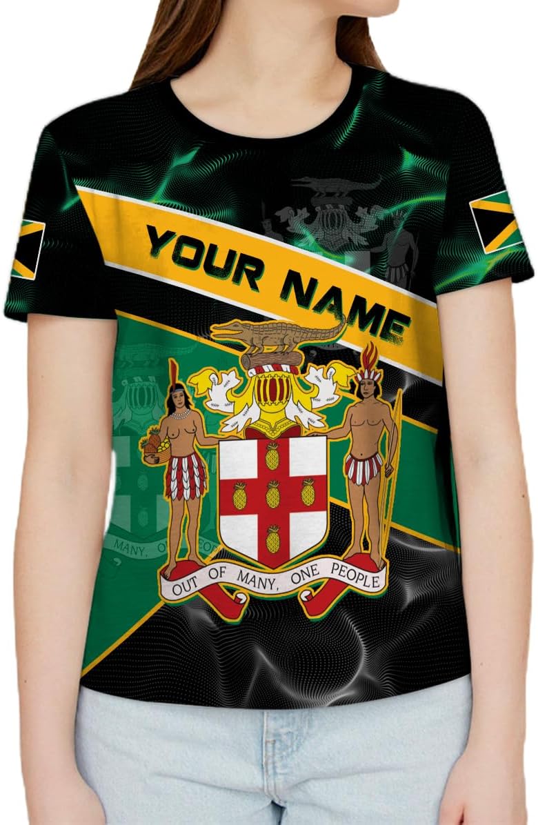 Ligthuy Personalized Jamaica Shirt 3D, Custom Jamaica Flag Lion Shirt for Men and Women, Jamaican Pride T-Shirt Unisex
