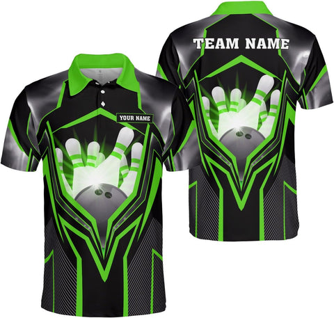Ligthuy Personalized Name Bowling Polo Shirts 3D for Men and Women, Bowling Shirt, Bowling Shirts for Men Team Bowling Shirt