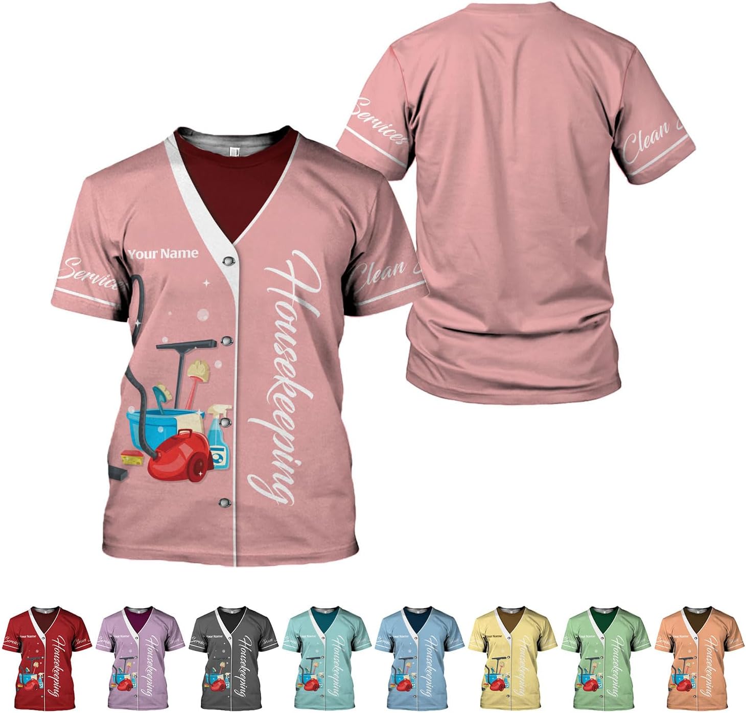 Personalized Housekeeping Shirts, Custom Cleaning Uniforms for Women 3D Cleaning Service Gifts Housekeeper Shirt Clean Lady