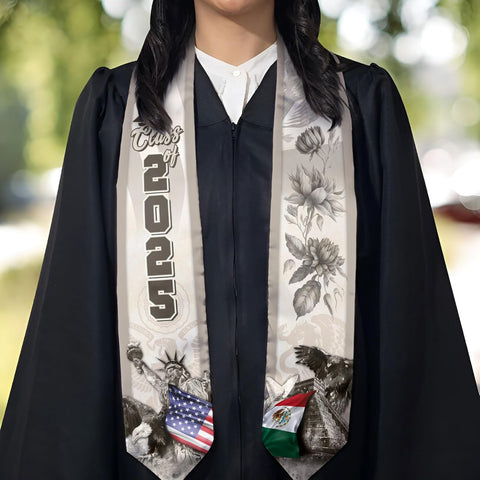 Mexican American Flag Graduation Stole class of 2025, Mexico Graduation Sash, gift for senior