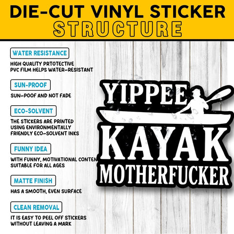 Yippee Kayak Motherfucker 3" Sticker, Funny Adult Parody Vinyl Decal 3 inches Waterproof for Laptop, Cooler, Kayak, Water Bottle, Car, Helmet – Sarcastic Outdoor Sticker for Paddlers