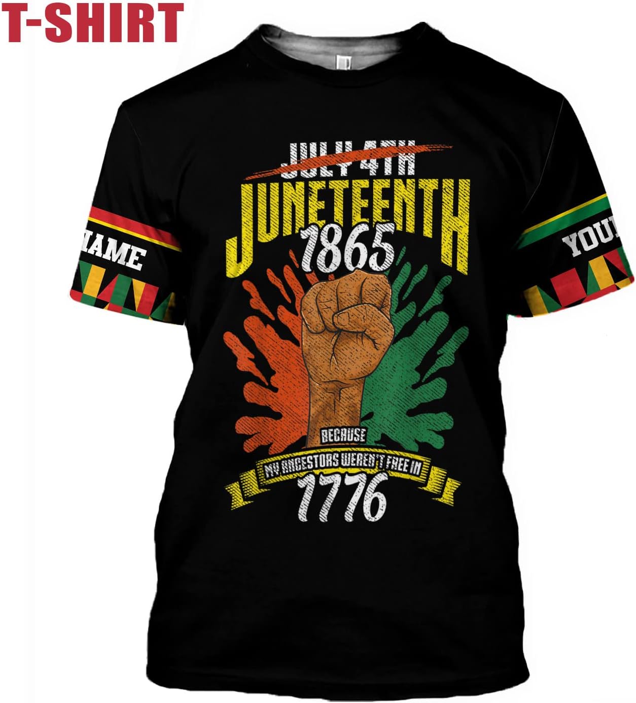 Mostprints Personalized Juneteenth Shirt 3D, Juneteenth Shirts Women Gift, Customized Name Juneteenth Shirts for Men S-5XL