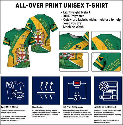 Ligthuy Personalized Jamaica Shirt 3D, Custom Jamaica Flag Lion Shirt for Men and Women, Jamaican Pride T-Shirt Unisex