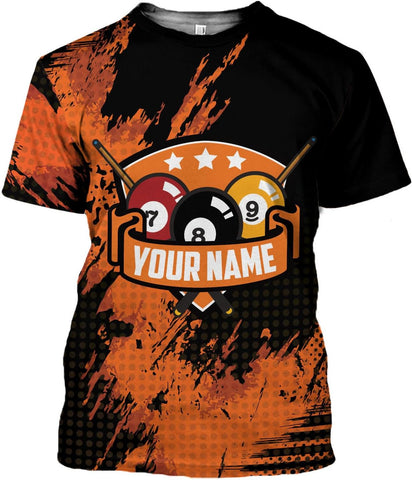 Custom 3D Billiard Shirt for Men Women Personalized Pool Player Team Apparel with 8 Ball Flag Design Gift to Billiard Lovers