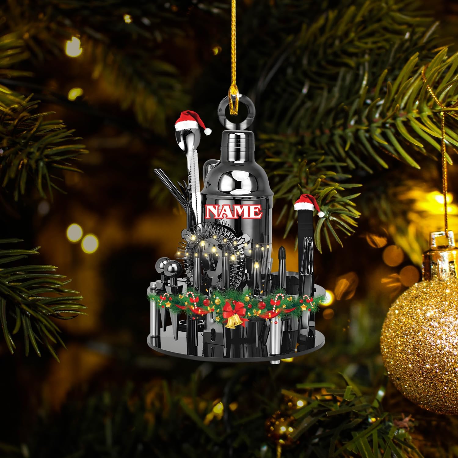 Pretyprints Personalized Bartender Christmas Ornament, Bartender Ornament, for Bartender Lover, Xmas Tree Decor, Gift for Bartender (Style 3)