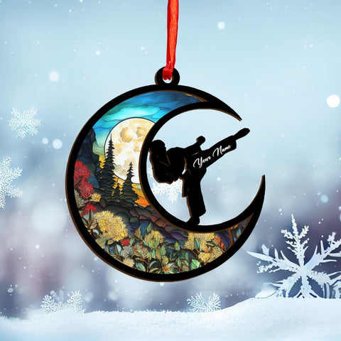 Suseaz Personalized Martial Arts Ornament 2024, Karate Suncatcher Wood Ornaments for Christmas Tree, Custom Karate Uniform Suncatcher Wood Ornament Gifts for Martial Art Lovers (Karate 6)