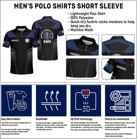 Custom EMS EMT Polo Shirts Men Women, Personalized Paramedic Uniform Emergency Medical Technician Apparel, EMS Week Gifts