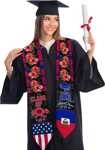 Pretyprints Haitians Graduation Sash, Haiti Graduation Stole Custom, Personalized Haitians American Flag Graduation Sash 2025