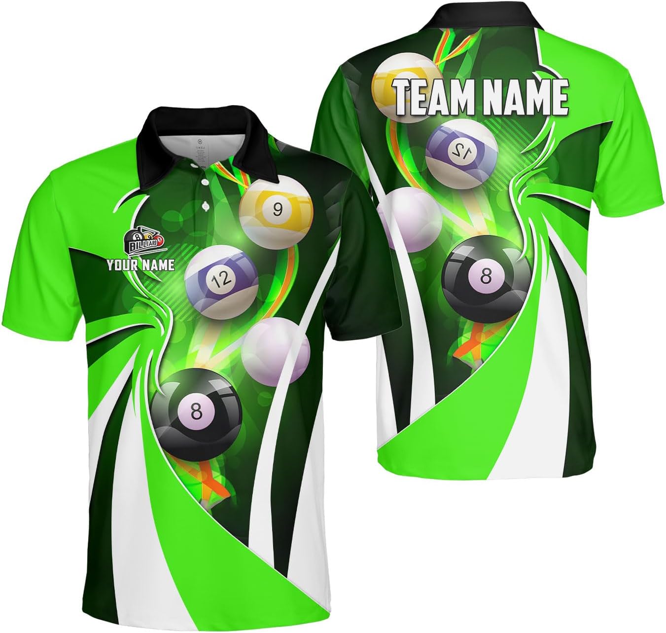 Ligthuy Personalized Billiard Polo 3D, 8 Ball Shirt, Billiards Shirts for Men, Billiard Gifts for Men and Women S-5XL
