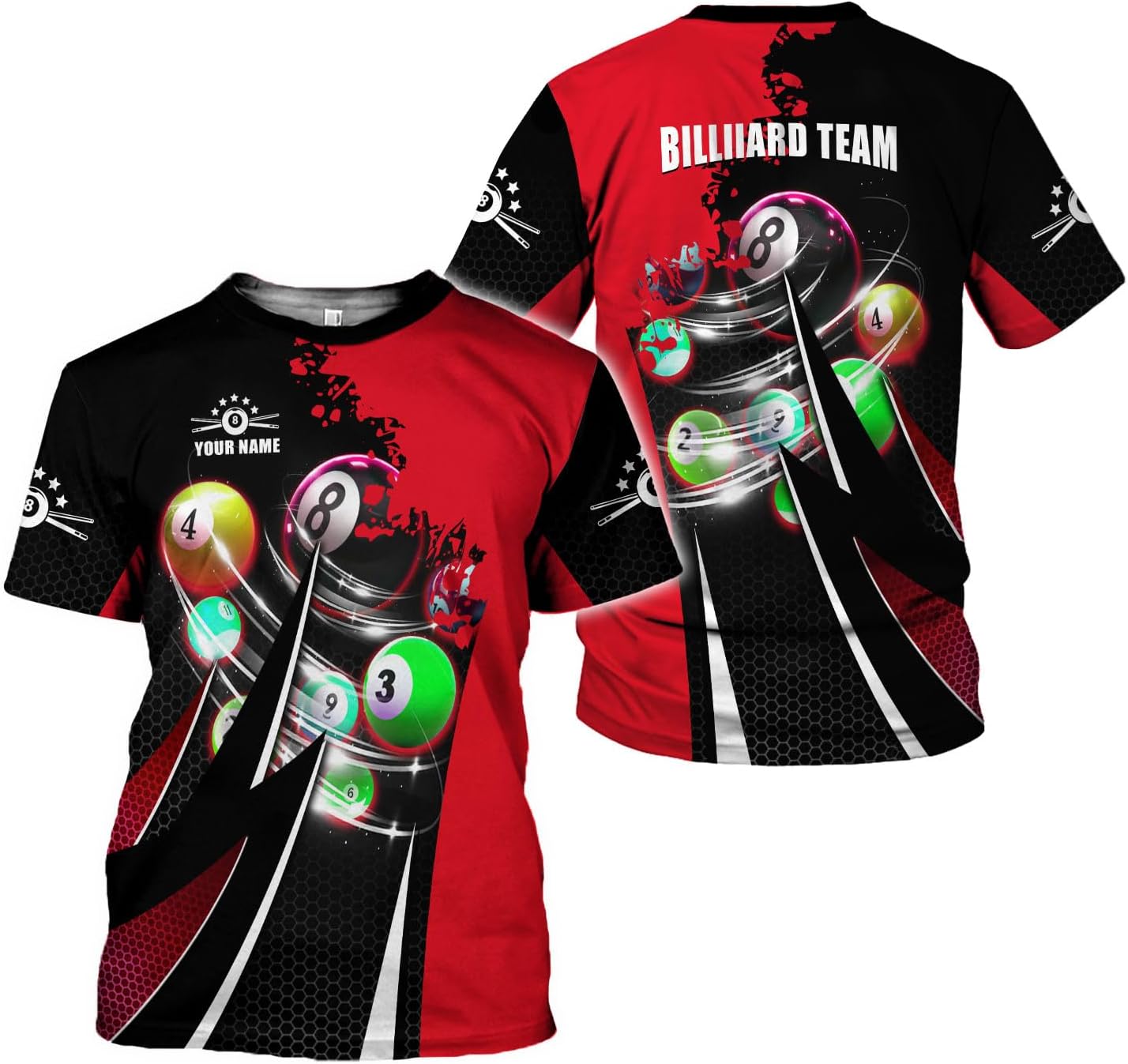 AOVL Personalized Billiard Shirts 3D Billiard Shirt Custom Billiard Flag Shirt Men's Pool Billiards Shirt 8 Ball Men Women