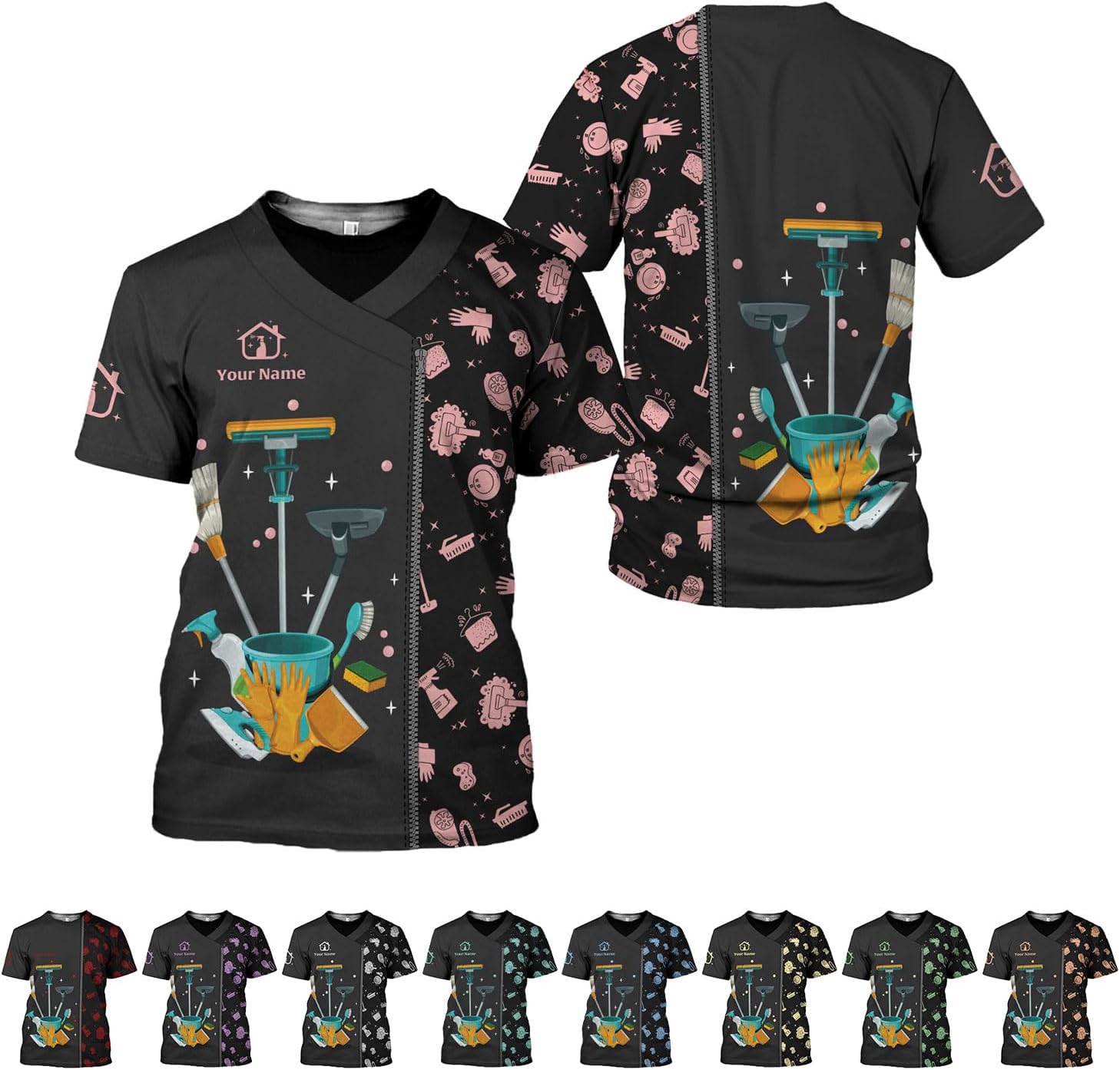 Personalized Housekeeping Shirts, Custom Cleaning Uniforms for Women 3D Cleaning Service Gifts Housekeeper Shirt Clean Lady