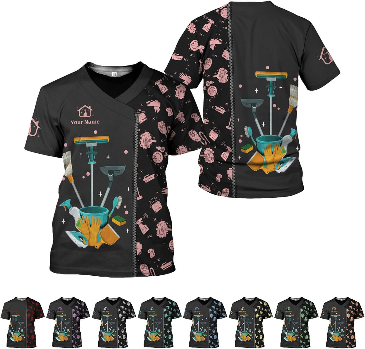 Personalized Housekeeping Shirts, Custom Cleaning Uniforms for Women 3D Cleaning Service Gifts Housekeeper Shirt Clean Lady