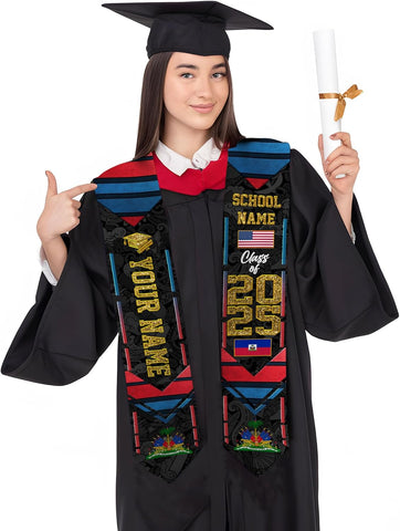 Pretyprints Haitians Graduation Sash, Haiti Graduation Stole Custom, Personalized Haitians American Flag Graduation Sash 2025