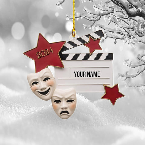 Personalized Theatre Christmas Ornament Artist Ornaments for Christmas Tree Theater Ornament Drama Star Christmas Tree Ornament White Film Director Board Comedy Tragedy Mask (TT1)