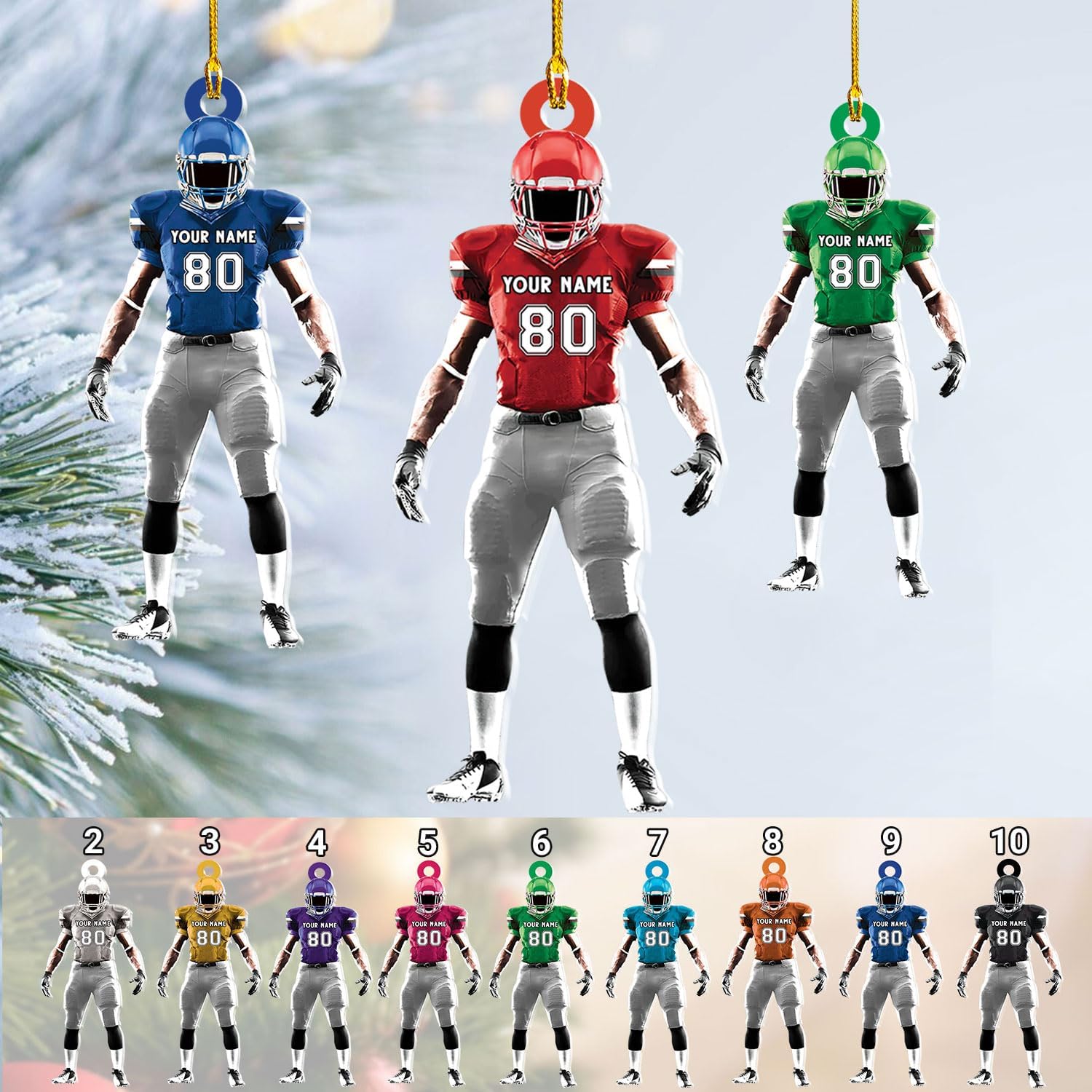 RoyalBro Personalized Football Ornaments 2023, Customized American Football Christmas Ornament, Football Ornament Christmas Tree Hanging Ornament Pine Tree Decorations (F4)