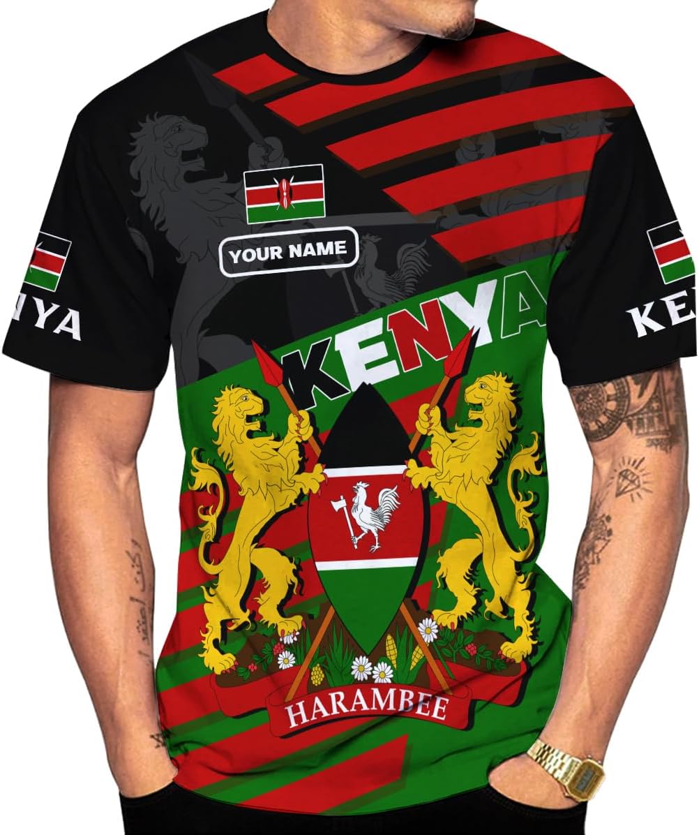 MAPrints Personalized Kenya 3D Shirts Kenyan Pride Gift T-Shirt Kenyan Flag Kenya Shirt Kenyan Africa Pride Flag Print Shirts