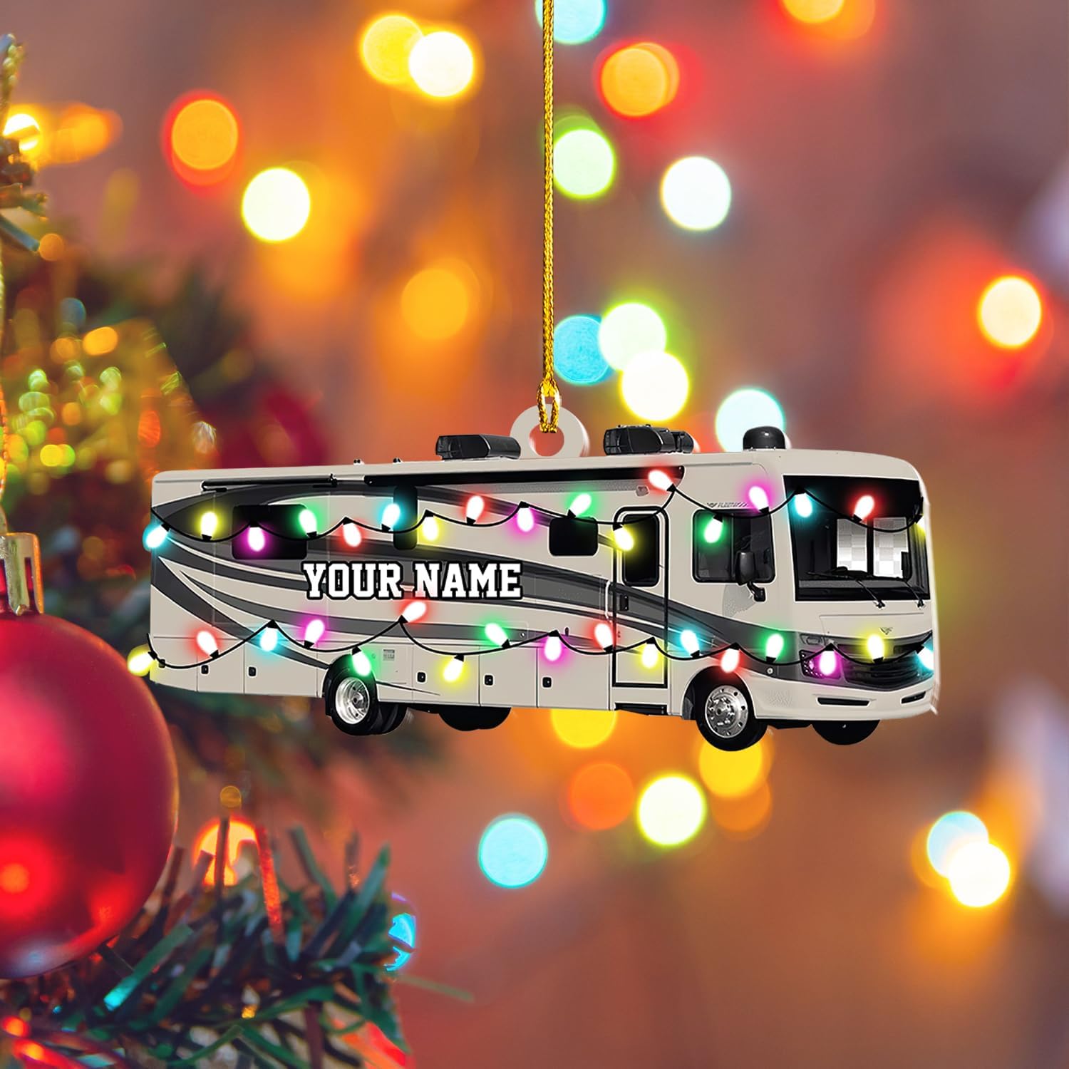 RoyalBro Personalized Camper Ornament Custom Camping Ornament, Tent Ornament RV Camping Ornament, Happy Gifts for Camping Lovers, Travel Camping Backpacked Hanging Ornament (CP 4)